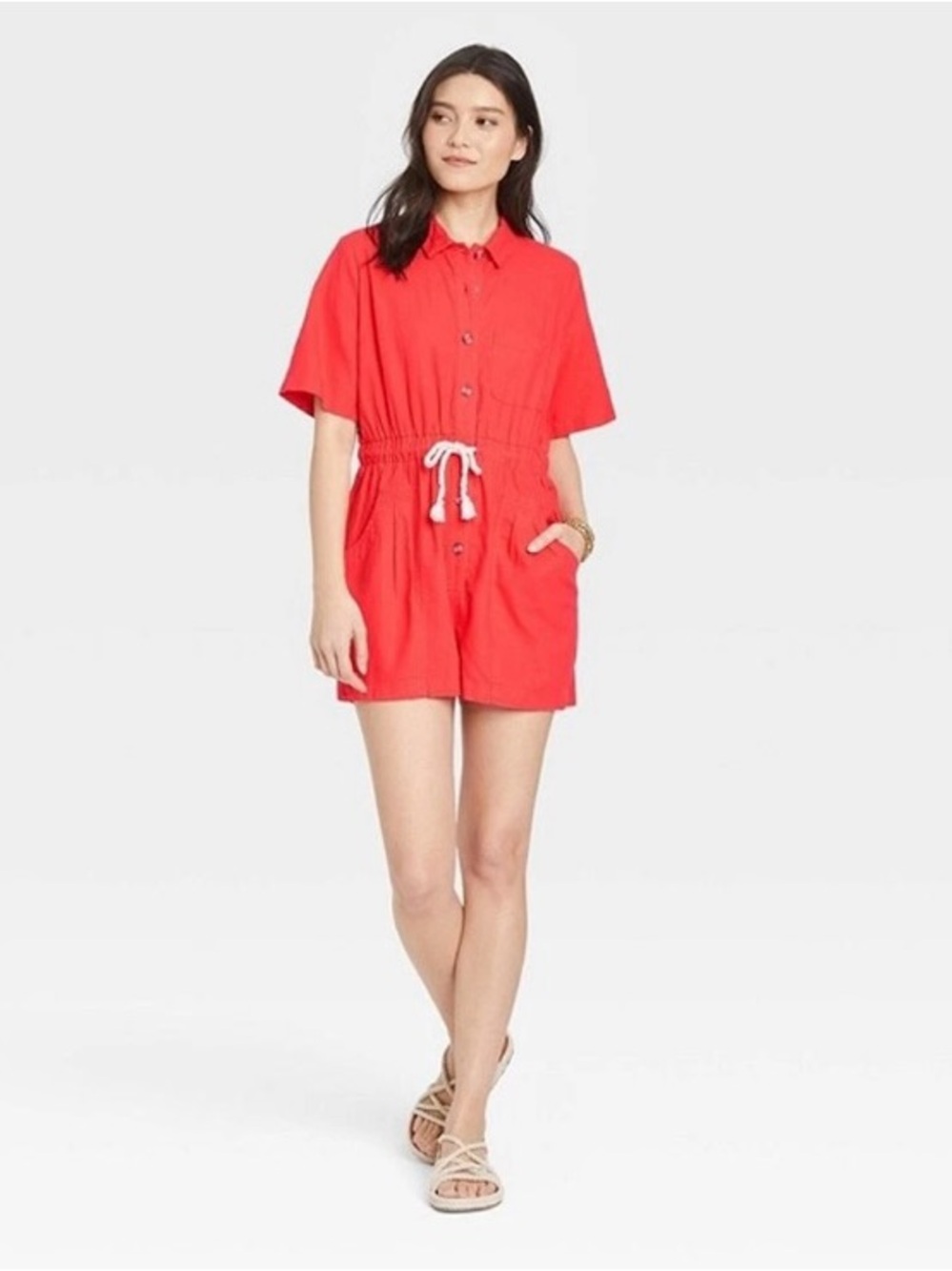 New Universal Thread Womens Button Up Short Sleeve Romper - Size Small